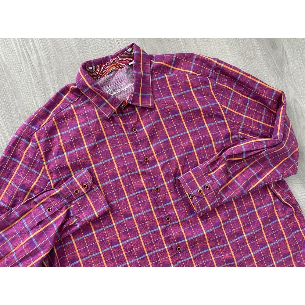 Robert Graham Purple Plaid Long Sleeve Flip Cuff Button Up Shirt Size 2XL